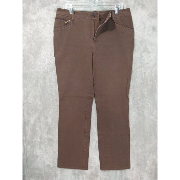 Ralph Lauren Pants Womens 12 Brown Chino Straight Leg Flat Front High Rise Twill - Picture 1 of 9